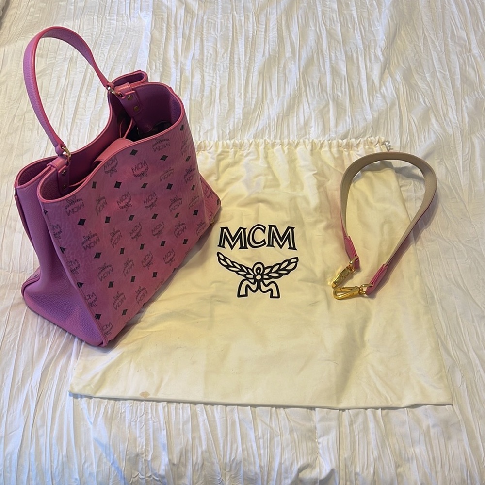 Pink MCM handbag with removable shoulder strap